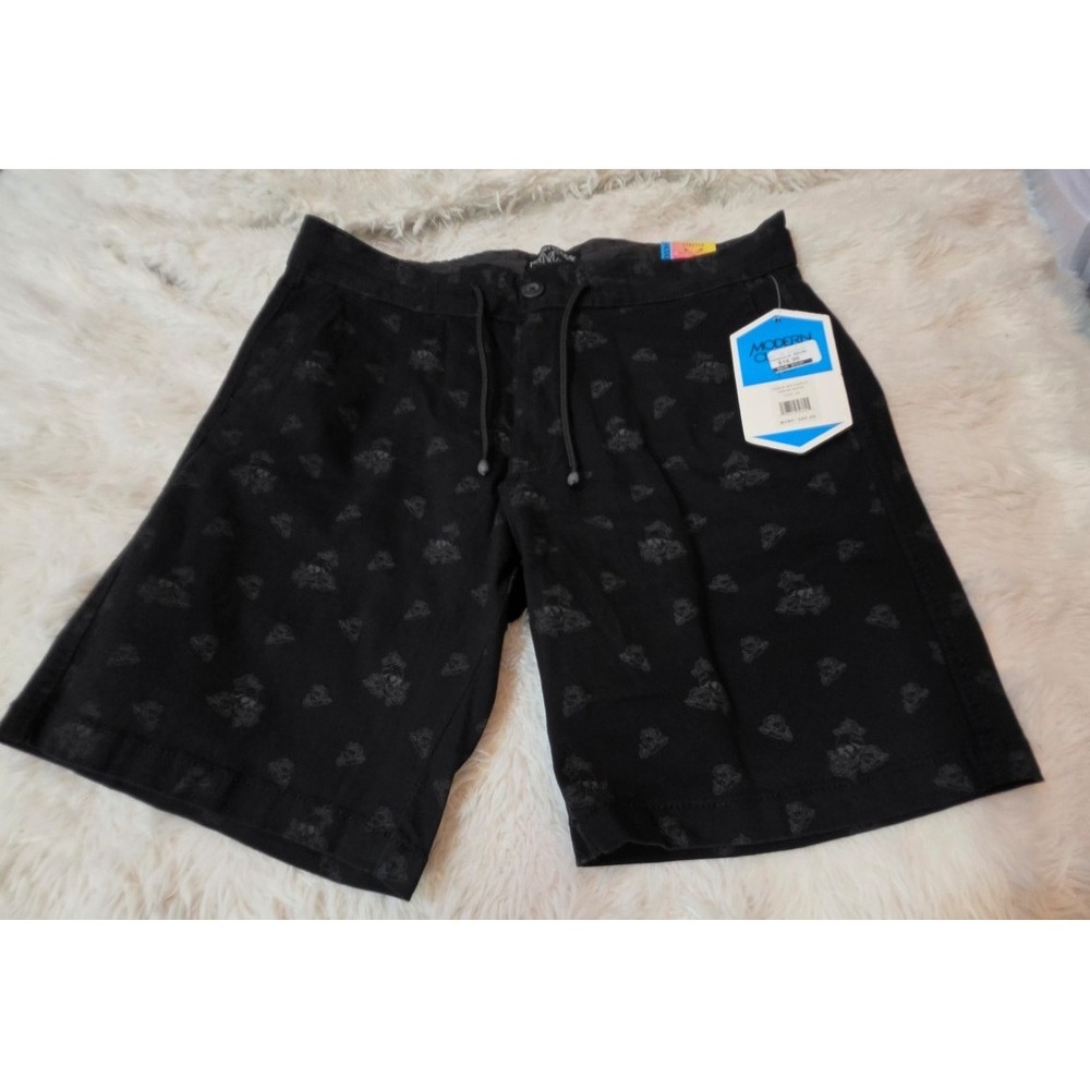 Modern Culture Men's Flat Front Chino Shorts Size 30- Black Skulls & Roses NWT
